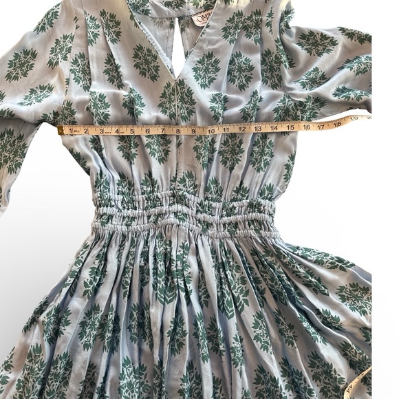 OMIKA Adele Mini Dress XS Blue Green Floral Smocked Boho Resort 100% Modal - Picture 10 of 12